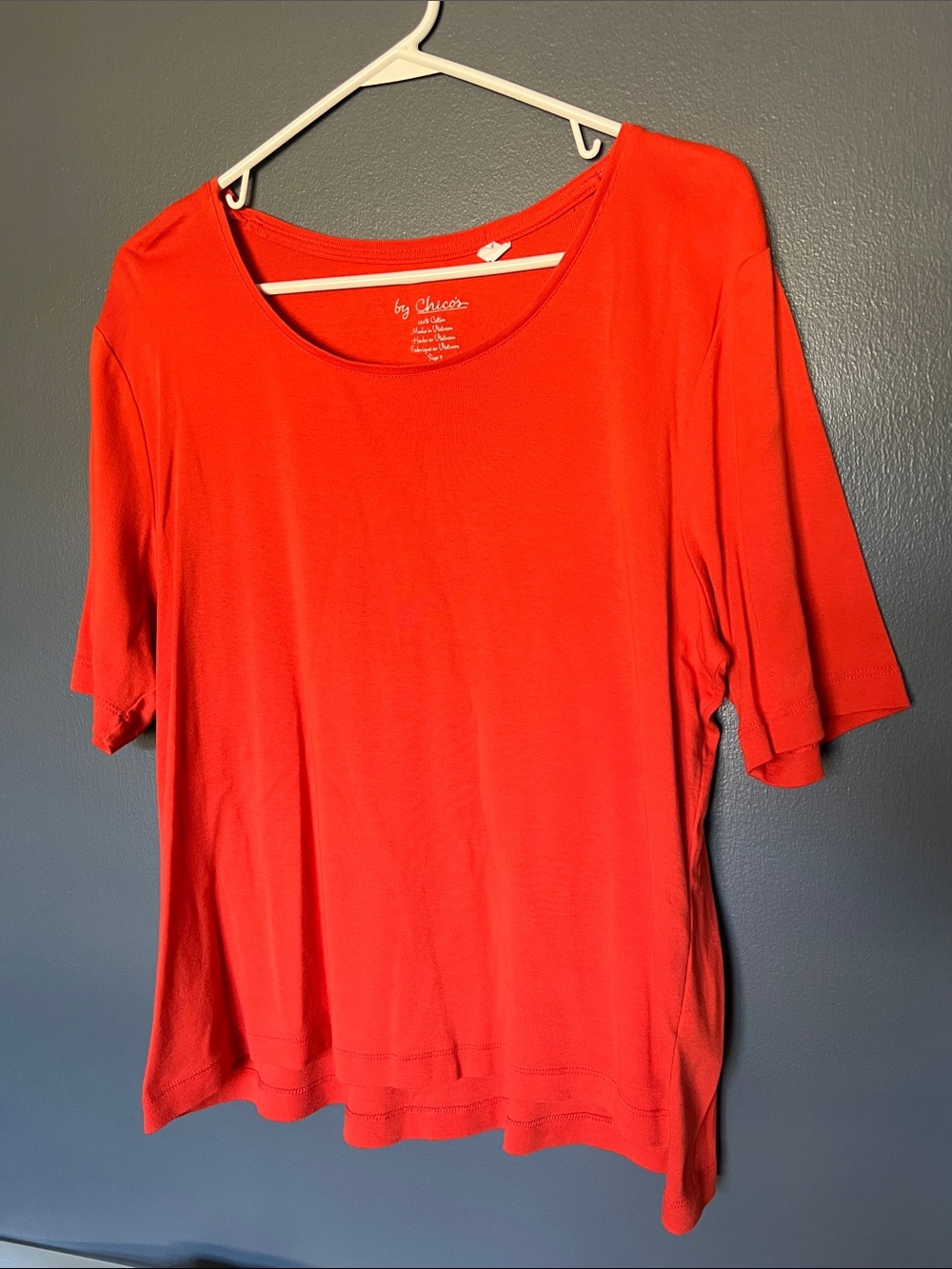 Chico’s Women’s Size 3 Orange Red 100% Cotton Scoop Neck T-Shirt